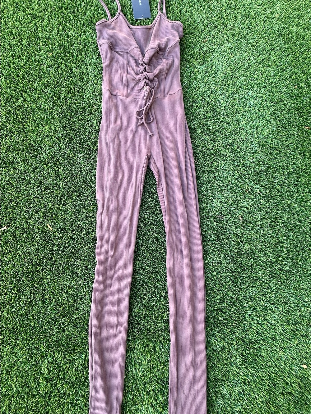 Women’s brown Ribbed Jumpsuit with corset detail
